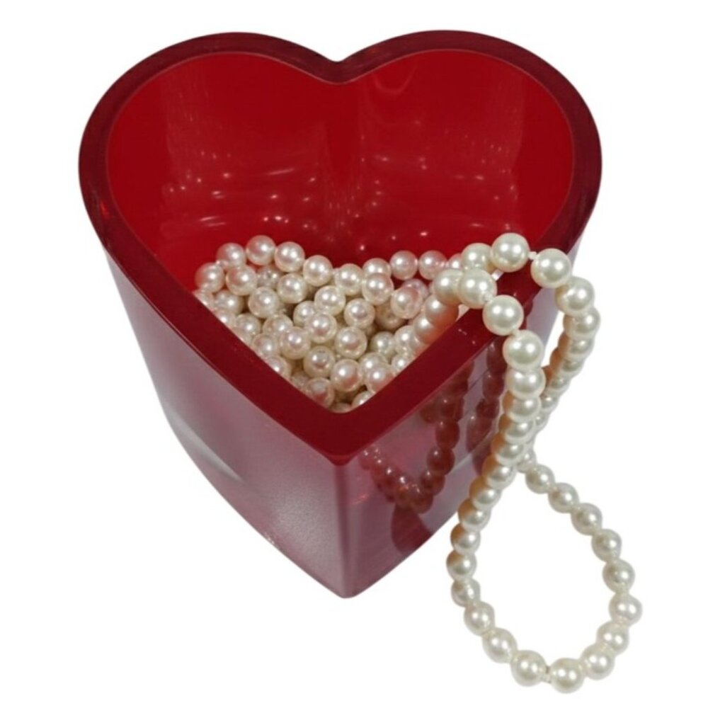 Badash Red Crystal Heart Shaped Rose Bowl Vase 6" X 5.25" Candy Dish Handmade Po